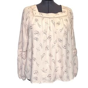Laura Conrad LC woman plus sz XXL pale salmon /cream floral balloon sleeve top
